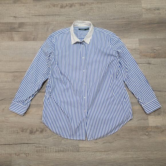 Ralph Lauren LRL Button Up Shirt Size 16W Striped Poplin Professional Oxford Top - Picture 1 of 6
